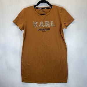 Karl Lagerfeld Paris Rhinestone Logo T-Shirt Dress Orange Rust Size M